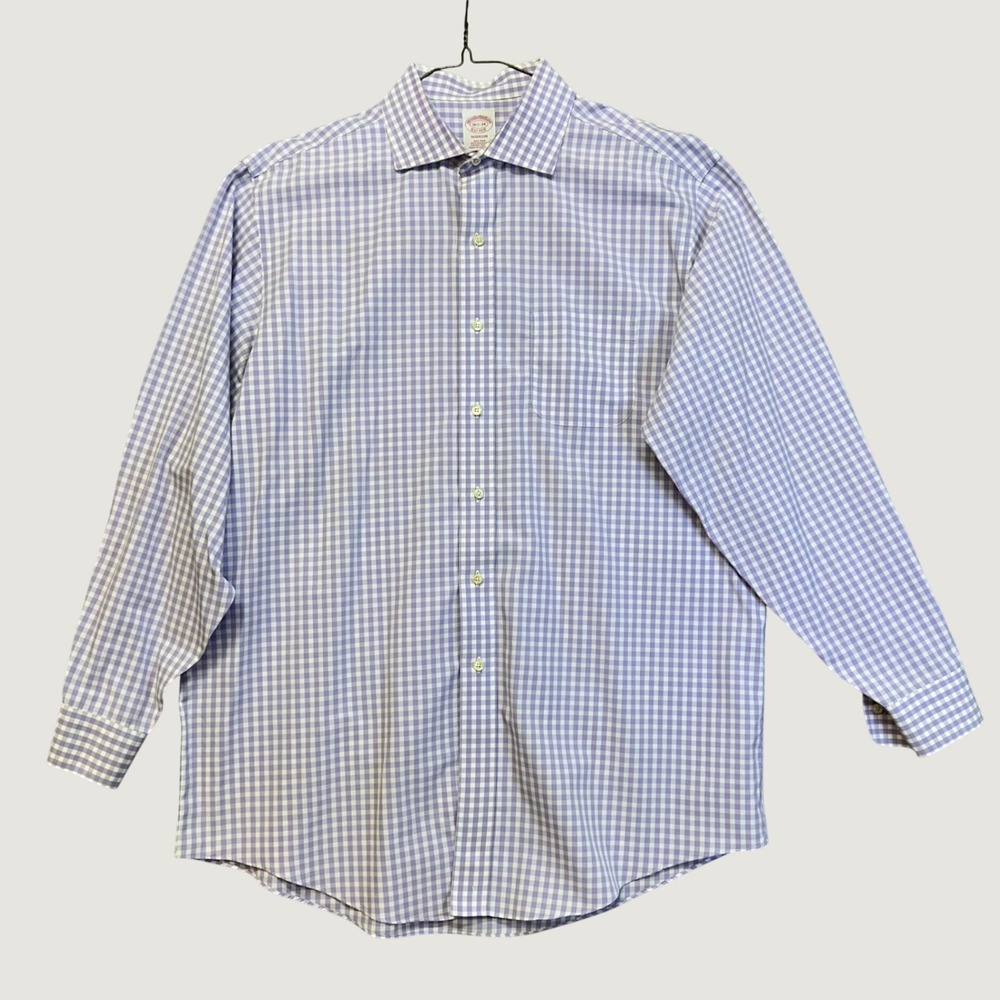 Brooks Brothers Dress Shirt Mens 16.5-34 Purple Madison Gingham Cotton